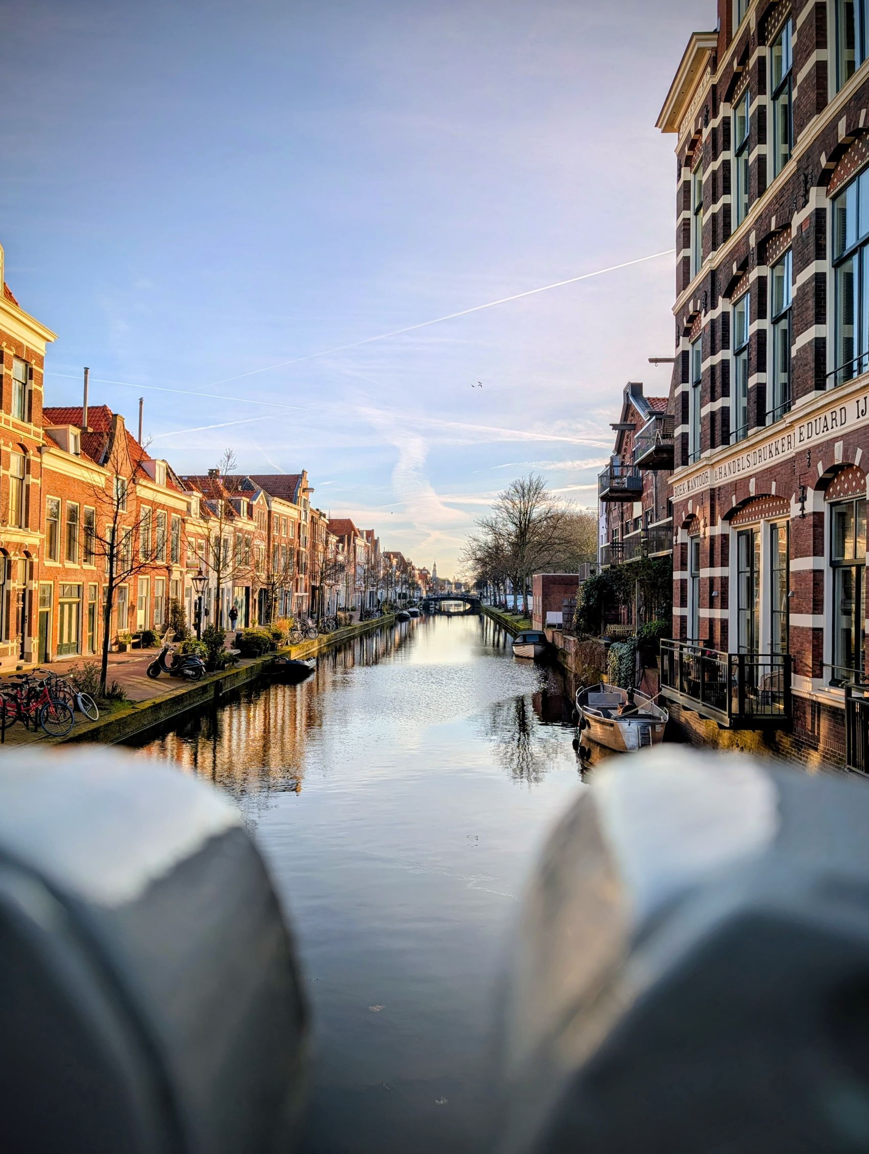Canal and historic buildings in Leiden, the Netherlands